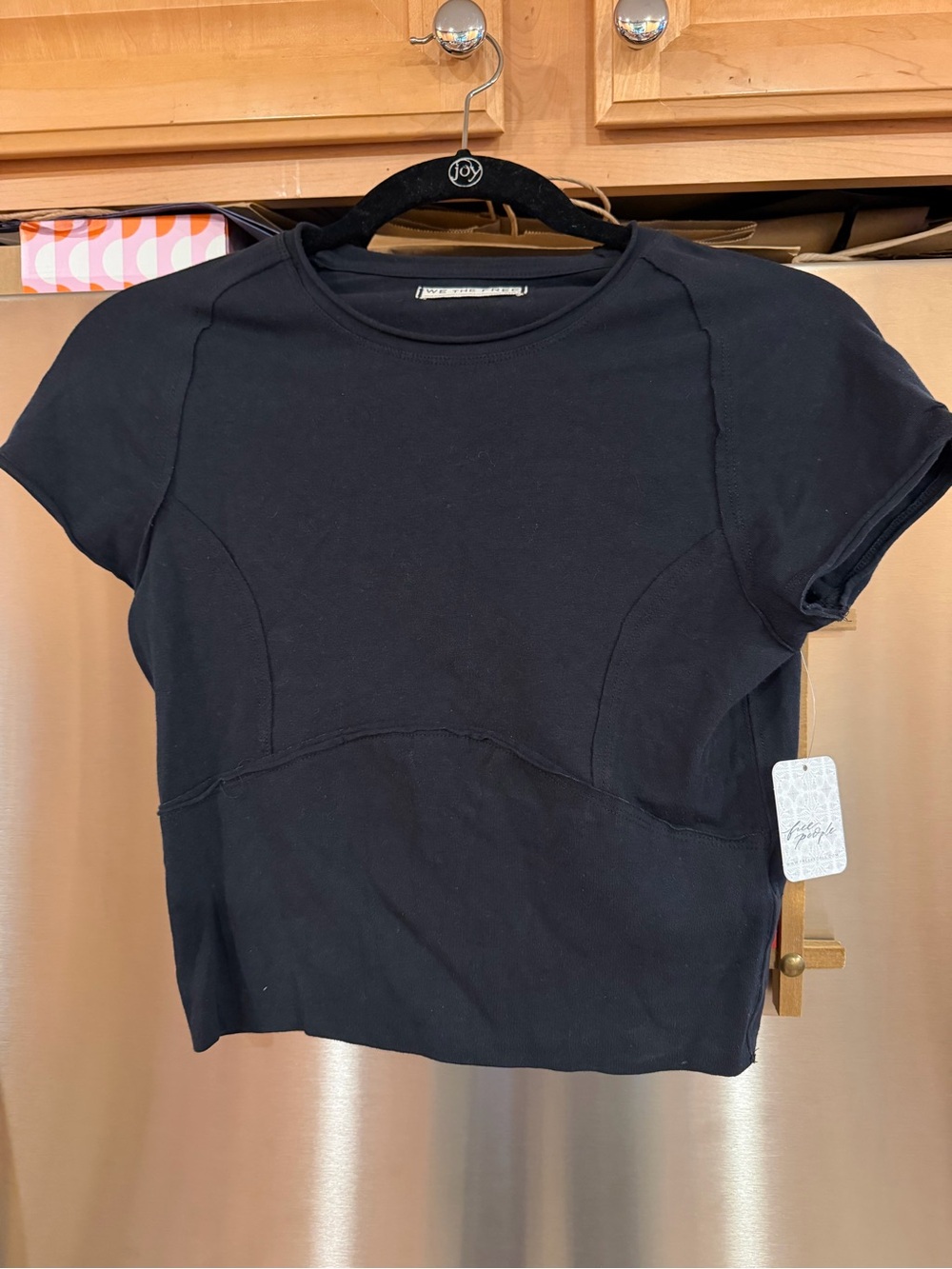 Free People  Black Short Sleeve Crewneck Top
